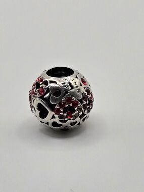 Chamilia Red Swarovski Crystal Openwork Bead Charm | Sterling Silver | Pre-Owned